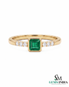 Octagon Cut Emerald Bezel Set Ring with Diamond Accent Band
