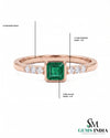 Octagon Cut Emerald Bezel Set Ring with Diamond Accent Band