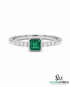 Octagon Cut Emerald Bezel Set Ring with Diamond Accent Band