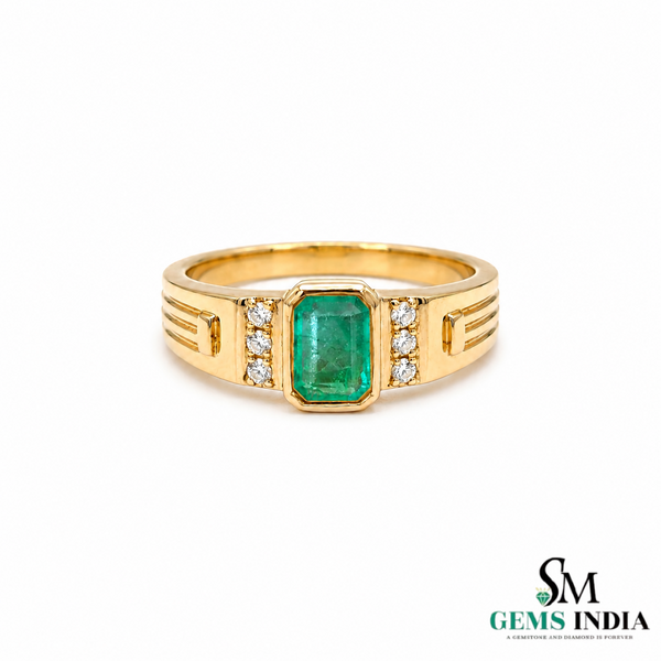 Vintage Emerald cut Emerald & Diamond Ring - Minimalist Handmade Fine Jewelry Ring