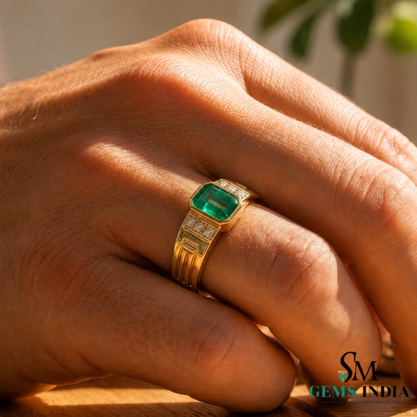 Vintage Emerald cut Emerald & Diamond Ring - Minimalist Handmade Fine Jewelry Ring