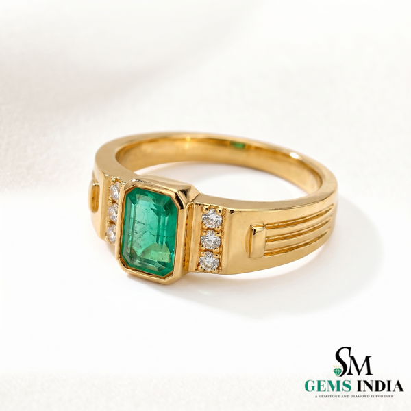 Vintage Emerald cut Emerald & Diamond Ring - Minimalist Handmade Fine Jewelry Ring
