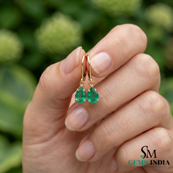 Pear Shape Emerald Drop Earrings - Fine Gemstone Jewelry