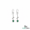 Round Natural Emerald & Diamond Drop Earrings - Gift for Women