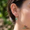 Natural Emerald & Diamond Drop Earrings - Round Halo Dangle Earrings