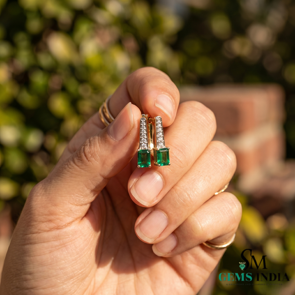 Emerald Cut Emerald Earrings - Gold Emerald & Diamond Statement Earrings