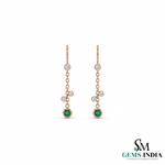 Round Natural Emerald & Diamond Drop Earrings - Gift for Women