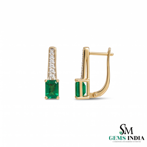 Emerald Cut Emerald Earrings - Gold Emerald & Diamond Statement Earrings