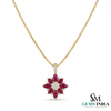 Marquise Ruby Floral Cluster Diamond Pendant Necklace - Fine Jewelry Necklace