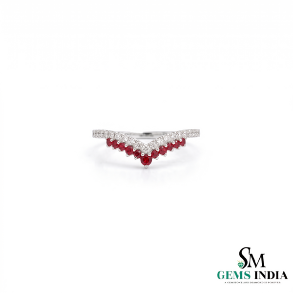 Ruby and Diamond Chevron V Ring in 14K Gold - Promise Ring for Women