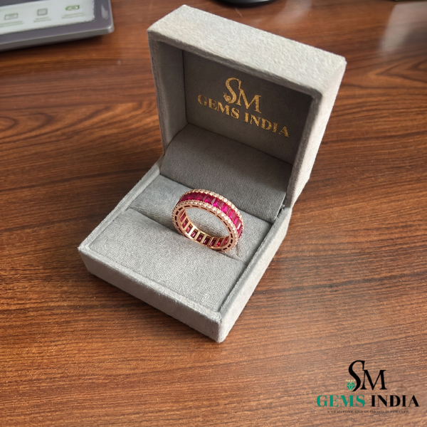 Princess Cut Ruby Eternity Ring with Diamond - Anniversary Gift Ring