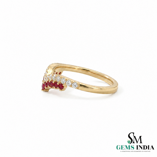 Ruby and Diamond Chevron V Ring in 14K Gold - Promise Ring for Women