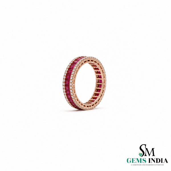 Princess Cut Ruby Eternity Ring with Diamond - Anniversary Gift Ring