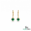 Natural Emerald & Diamond Drop Earrings - Round Halo Dangle Earrings