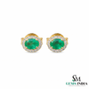 Oval Natural Emerald & Diamond Halo Stud Earrings - Timeless Fine Jewelry