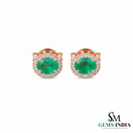 Oval Natural Emerald & Diamond Halo Stud Earrings - Timeless Fine Jewelry