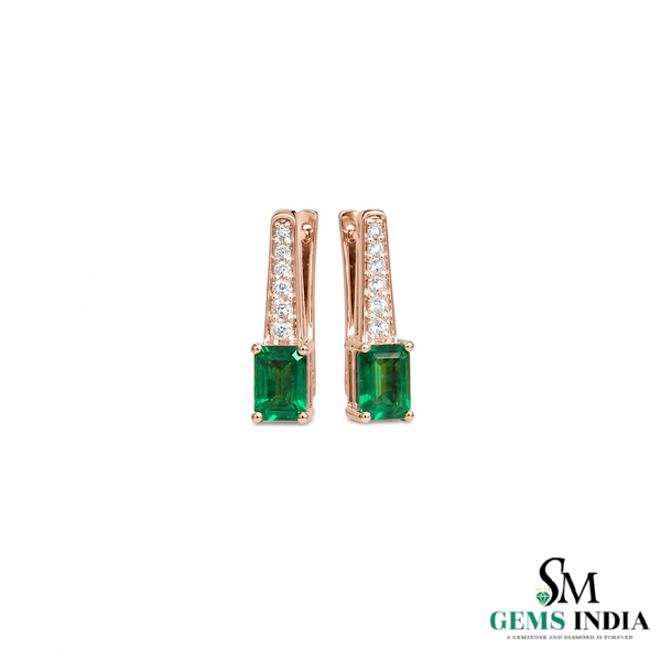 Emerald Cut Emerald Earrings - Gold Emerald & Diamond Statement Earrings