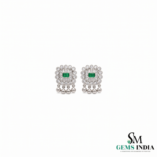 Elegant Emerald Cut Emerald Stud Earrings with Diamond Halo - Fine Gold Jewelry Gift for Her