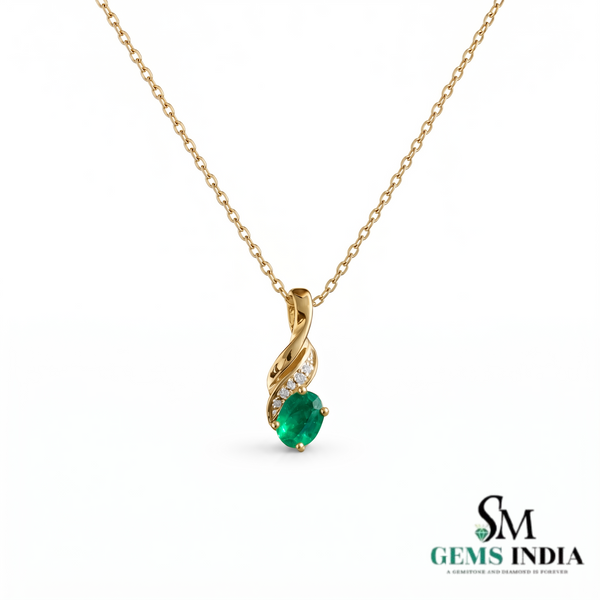 Oval Natural Emerald & Diamond Twist Pendant - Fine Jewelry Gift for Her