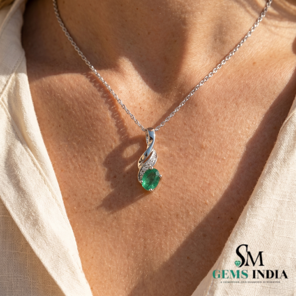 Oval Natural Emerald & Diamond Twist Pendant - Fine Jewelry Gift for Her