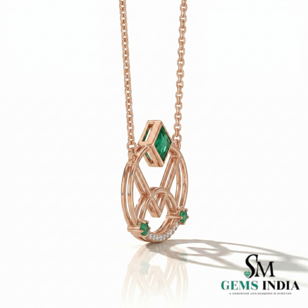 14K Gold Geometric Emerald & Diamond Pendant Necklace for Women - Modern Fine Jewelry