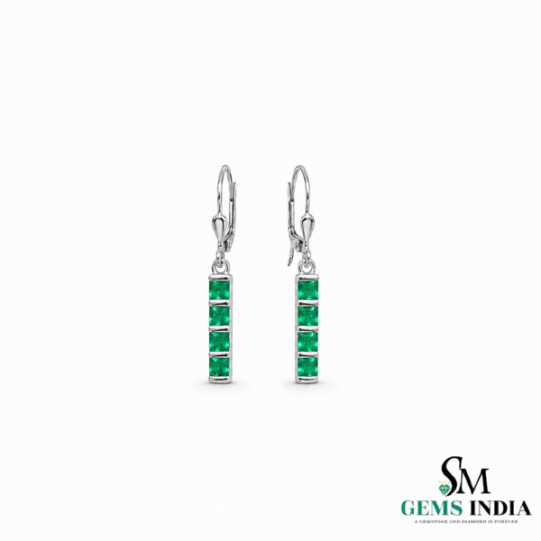 Princess Cut Emerald Dangle Earrings - Minimalist Green Gemstone Jewelry