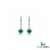 Natural Emerald & Diamond Drop Earrings - Round Halo Dangle Earrings