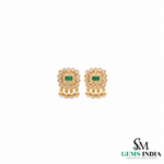 Elegant Emerald Cut Emerald Stud Earrings with Diamond Halo - Fine Gold Jewelry Gift for Her