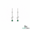 Round Natural Emerald & Diamond Drop Earrings - Gift for Women