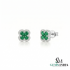 Round And Square Emerald Halo Stud Earrings - Emerald & Diamond Clover Earrings