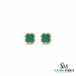 Natural Oval and Square Emerald Flower Cluster Earrings with Diamond Halo - Timeless Fine Jewelry Gift