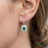 Emerald Cut Emerald & Diamond Halo Drop Earrings - Gift For Her