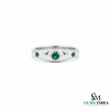 Emerald Starburst Silver Band Ring - Minimal Green Gemstone Stacking Ring