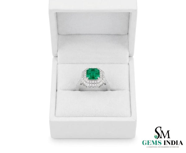 Achteckiger Verlobungsring mit natürlichem Smaragd und Diamanten, Jubiläumsgeschenkring