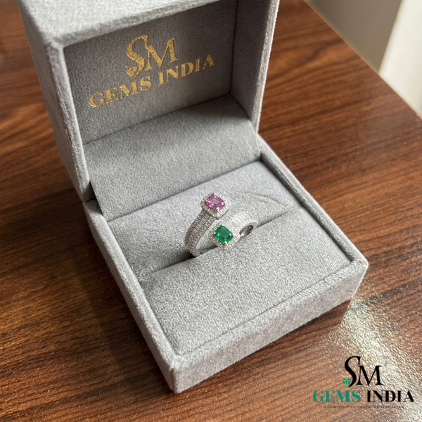 2 Karat Herzform-Smaragd- und Diamantring aus 14 Karat Gold, Smaragd-Verlobungsring