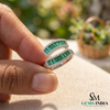 Curved Emerald Baguette & Diamond Wrap Ring - Double Row Emerald Band Statement Ring