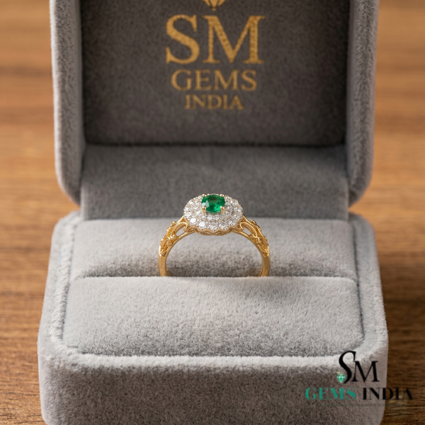 Cushion Cut Emerald Halo Engagement Ring – Statement Ring for Women