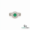 Cushion Cut Emerald Halo Engagement Ring – Statement Ring for Women