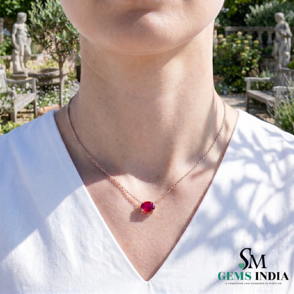 Oval cut Minimal Ruby Pendant Necklace for Everyday Luxury Wear