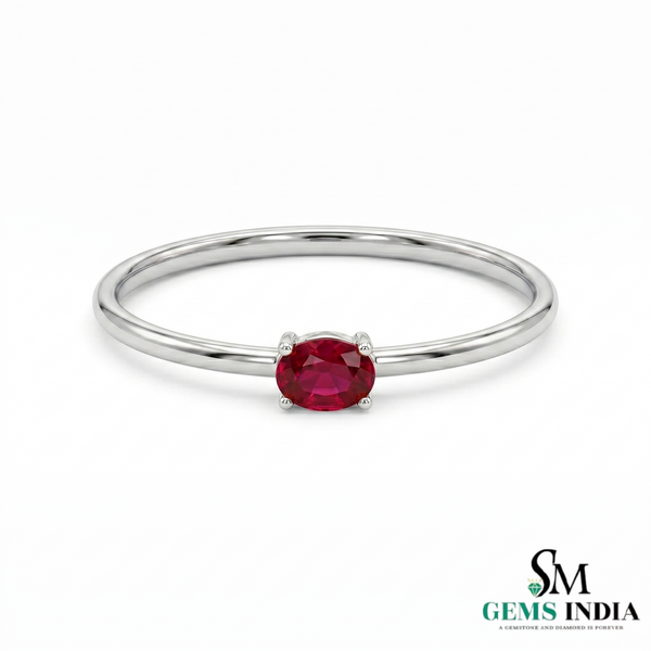 Dainty Oval Red Gemstone Promise Ring for Women - Minimalist Ruby Solitaire Ring
