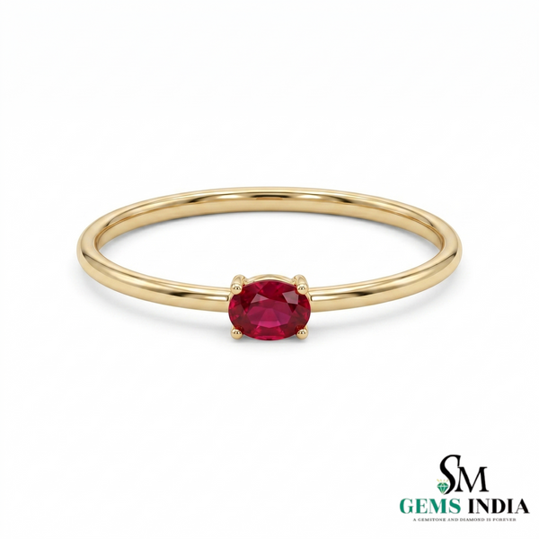 Dainty Oval Red Gemstone Promise Ring for Women - Minimalist Ruby Solitaire Ring