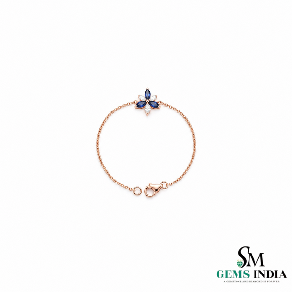 Marquise-Cut Blue Sapphire Floral Station Bracelet - Anniversary Gift for Her