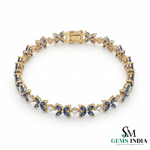 Marquise Blue Sapphire Floral Bracelet - Butterfly Flower Bracelet