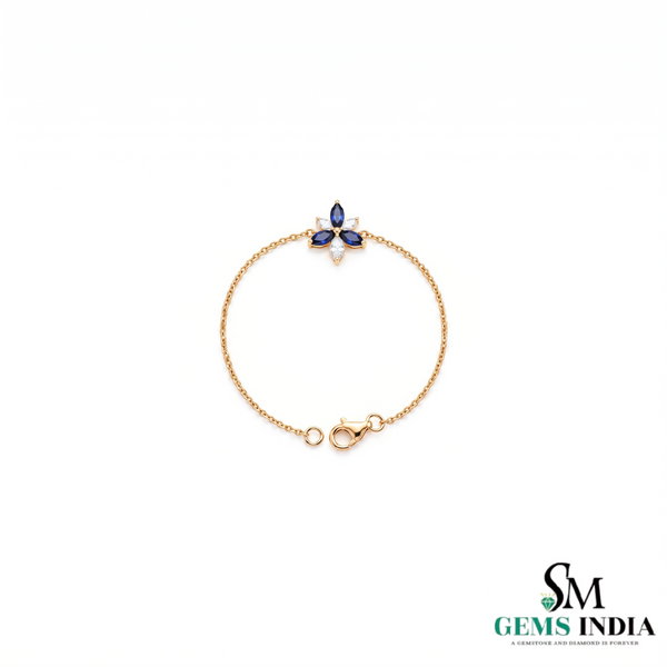 Marquise-Cut Blue Sapphire Floral Station Bracelet - Anniversary Gift for Her