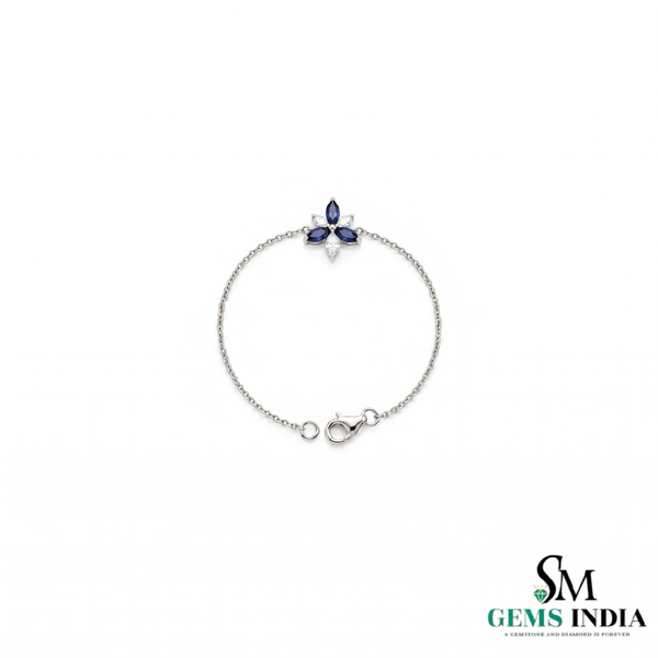 Marquise-Cut Blue Sapphire Floral Station Bracelet - Anniversary Gift for Her