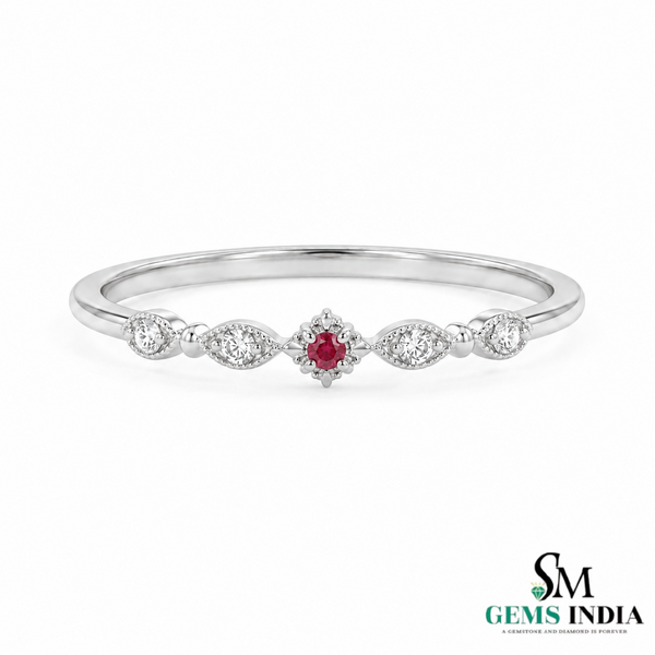 Vintage Inspired Round Ruby and Diamond Promise Ring - July Birthstone