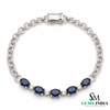 Oval Blue Sapphire and Diamond Link Bracelet for Women - Fine Gemstone Jewelry