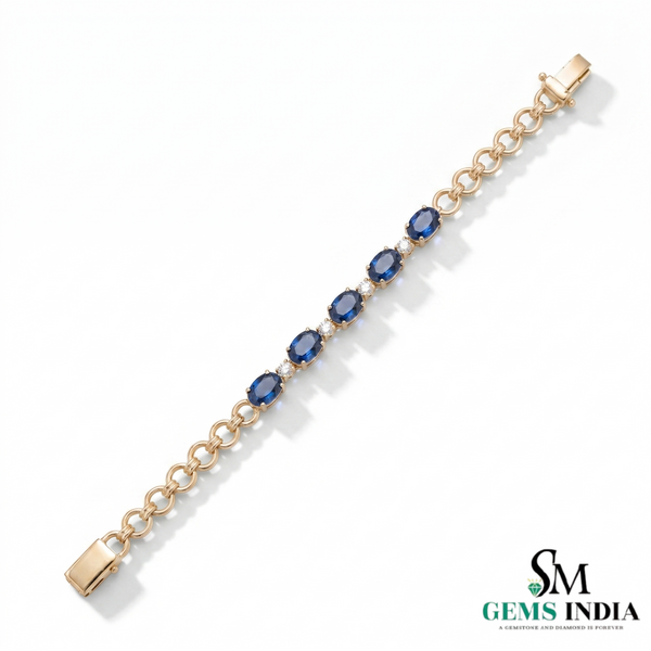 Oval Blue Sapphire and Diamond Link Bracelet for Women - Fine Gemstone Jewelry