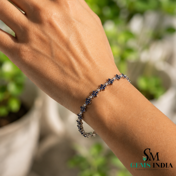 Marquise Blue Sapphire Floral Bracelet - Butterfly Flower Bracelet