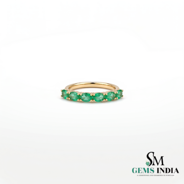 Natural Oval Emerald Wedding Band for Women - Green Gemstone Jewelry